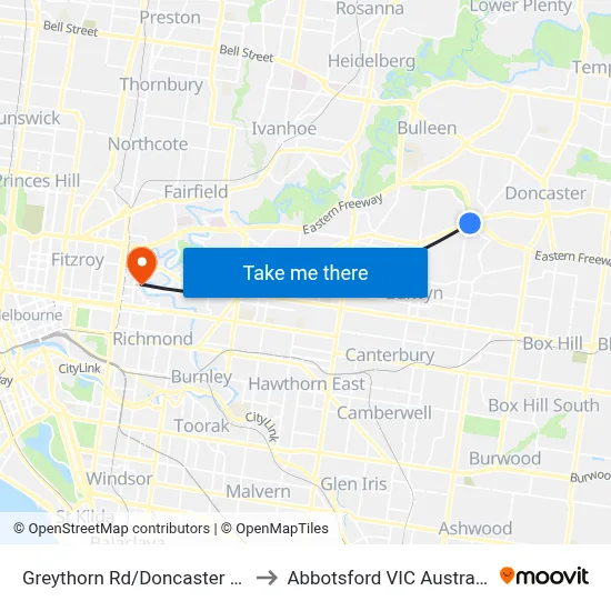 Greythorn Rd/Doncaster Rd to Abbotsford VIC Australia map