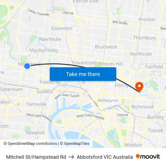 Mitchell St/Hampstead Rd to Abbotsford VIC Australia map