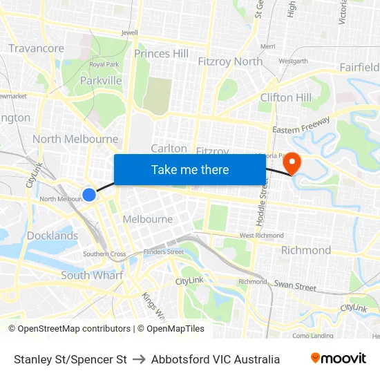 Stanley St/Spencer St to Abbotsford VIC Australia map