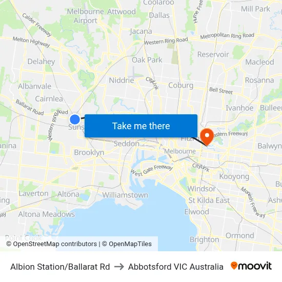 Albion Station/Ballarat Rd to Abbotsford VIC Australia map