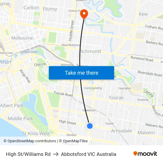 High St/Williams Rd to Abbotsford VIC Australia map