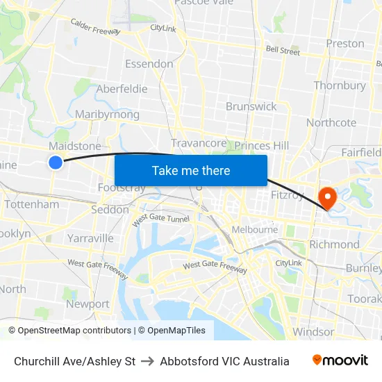 Churchill Ave/Ashley St to Abbotsford VIC Australia map