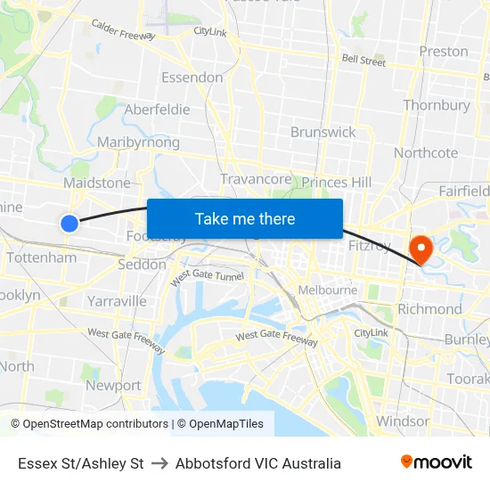 Essex St/Ashley St to Abbotsford VIC Australia map
