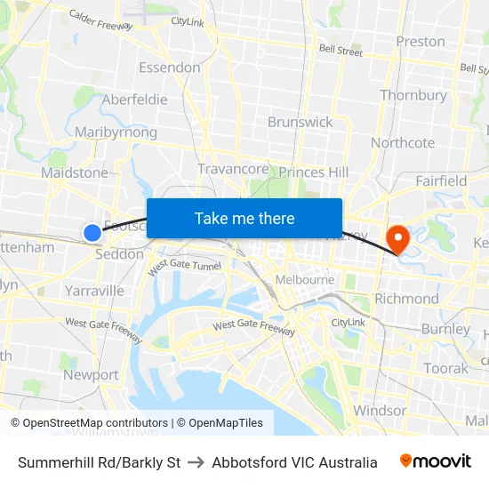 Summerhill Rd/Barkly St to Abbotsford VIC Australia map