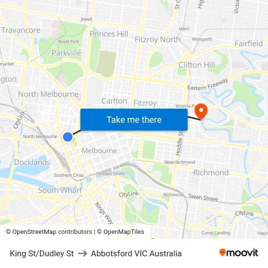 King St/Dudley St to Abbotsford VIC Australia map