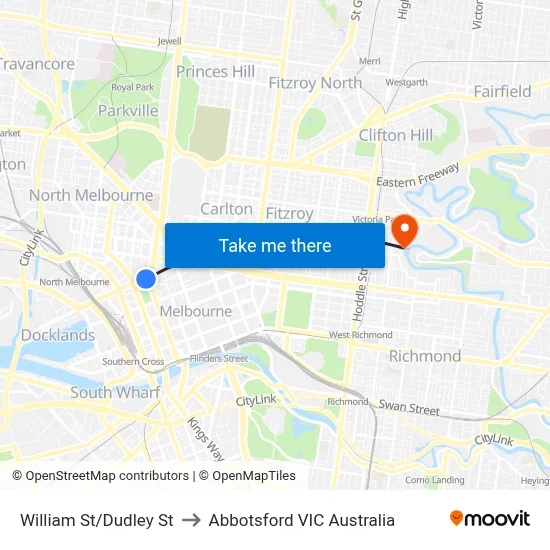 William St/Dudley St to Abbotsford VIC Australia map