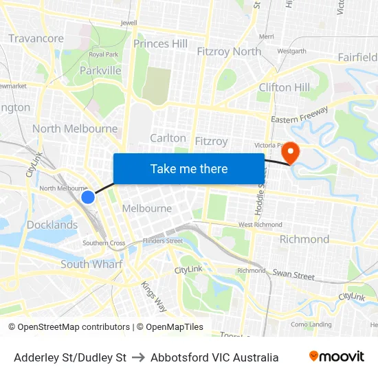 Adderley St/Dudley St to Abbotsford VIC Australia map
