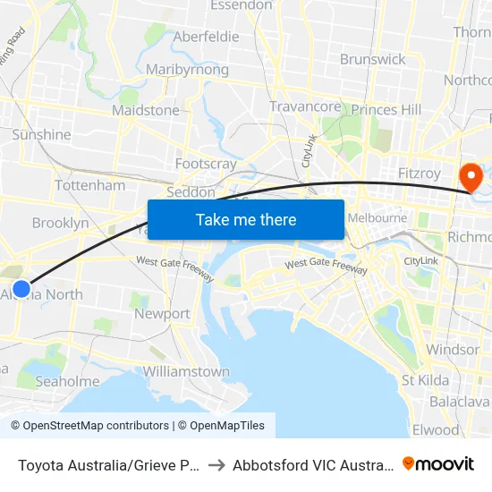 Toyota Australia/Grieve Pde to Abbotsford VIC Australia map