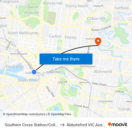 Southern Cross Station/Collins St to Abbotsford VIC Australia map
