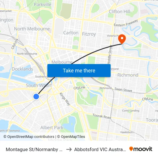 Montague St/Normanby Rd to Abbotsford VIC Australia map