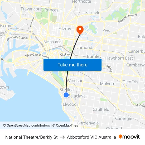 National Theatre/Barkly St to Abbotsford VIC Australia map