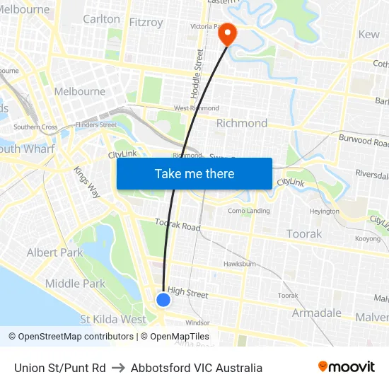 Union St/Punt Rd to Abbotsford VIC Australia map