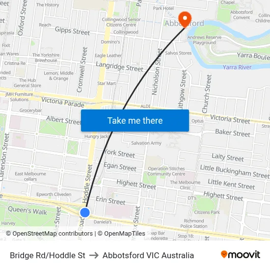 Bridge Rd/Hoddle St to Abbotsford VIC Australia map