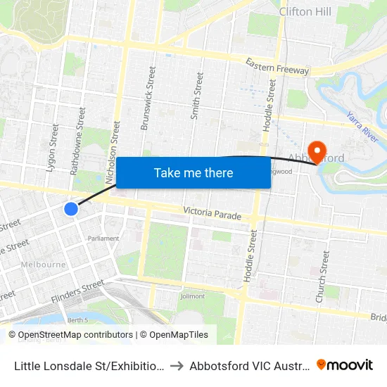 Little Lonsdale St/Exhibition St to Abbotsford VIC Australia map