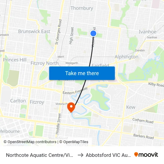 Northcote Aquatic Centre/Victoria Rd to Abbotsford VIC Australia map