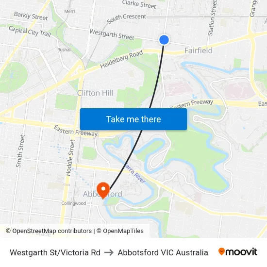 Westgarth St/Victoria Rd to Abbotsford VIC Australia map