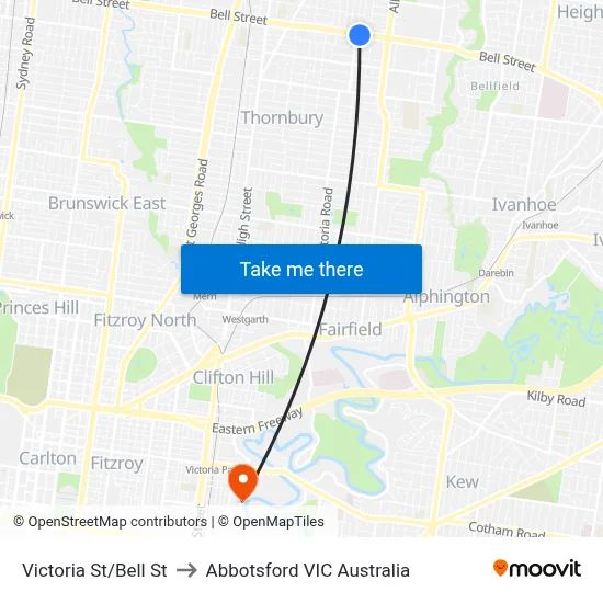 Victoria St/Bell St to Abbotsford VIC Australia map