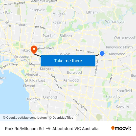 Park Rd/Mitcham Rd to Abbotsford VIC Australia map