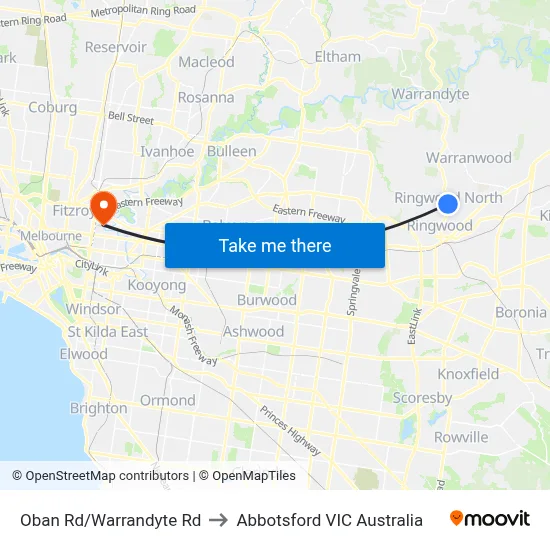 Oban Rd/Warrandyte Rd to Abbotsford VIC Australia map