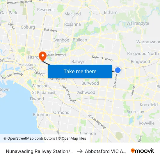 Nunawading Railway Station/Station St to Abbotsford VIC Australia map