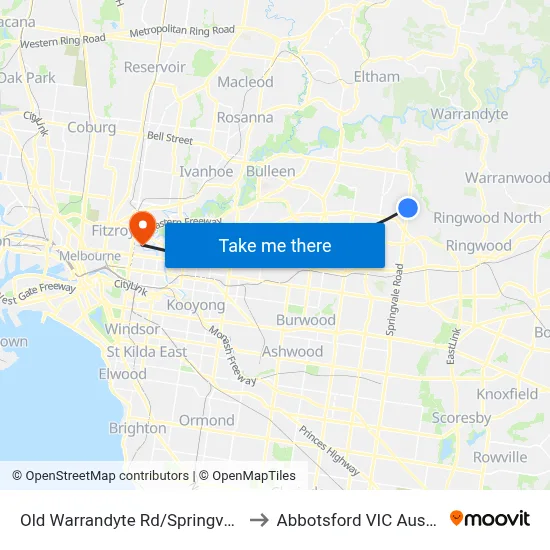 Old Warrandyte Rd/Springvale Rd to Abbotsford VIC Australia map