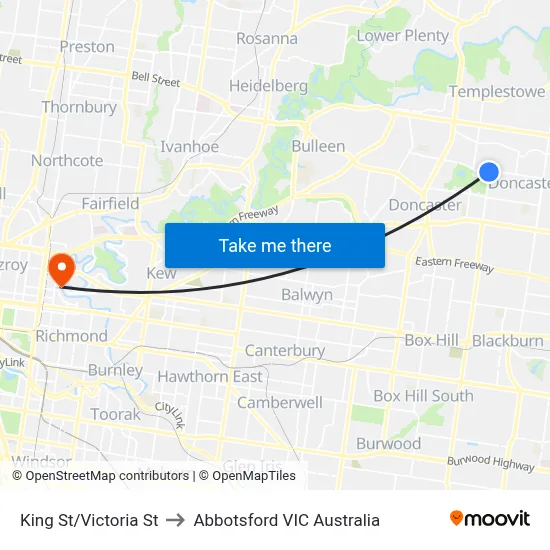 King St/Victoria St to Abbotsford VIC Australia map