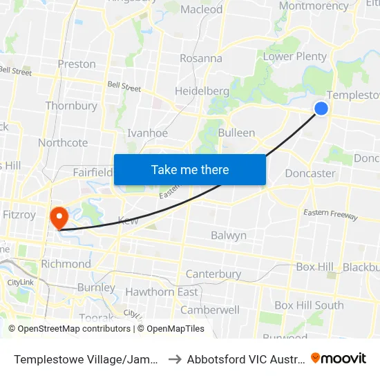Templestowe Village/James St to Abbotsford VIC Australia map