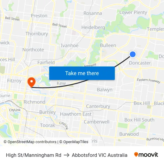 High St/Manningham Rd to Abbotsford VIC Australia map