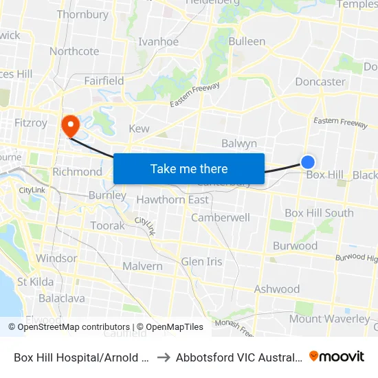 Box Hill Hospital/Arnold St to Abbotsford VIC Australia map