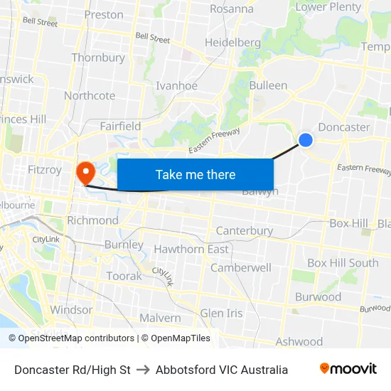 Doncaster Rd/High St to Abbotsford VIC Australia map