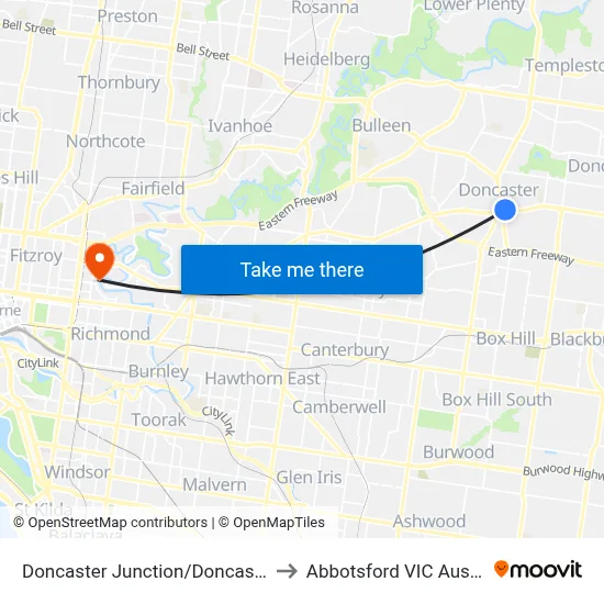 Doncaster Junction/Doncaster Rd to Abbotsford VIC Australia map