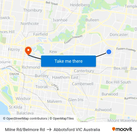 Milne Rd/Belmore Rd to Abbotsford VIC Australia map