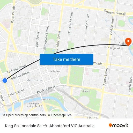 King St/Lonsdale St to Abbotsford VIC Australia map