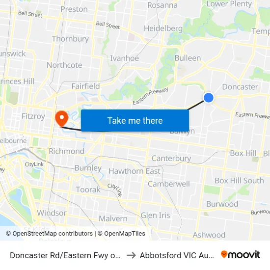 Doncaster Rd/Eastern Fwy on Ramp to Abbotsford VIC Australia map