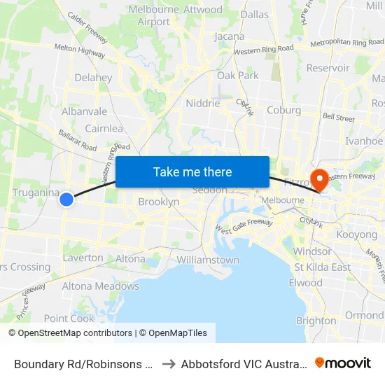 Boundary Rd/Robinsons Rd to Abbotsford VIC Australia map