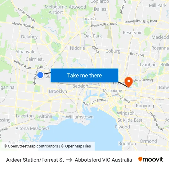 Ardeer Station/Forrest St to Abbotsford VIC Australia map