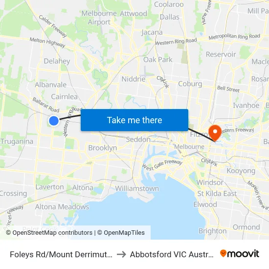 Foleys Rd/Mount Derrimut Rd to Abbotsford VIC Australia map