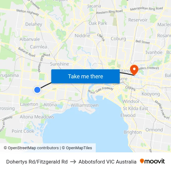 Dohertys Rd/Fitzgerald Rd to Abbotsford VIC Australia map