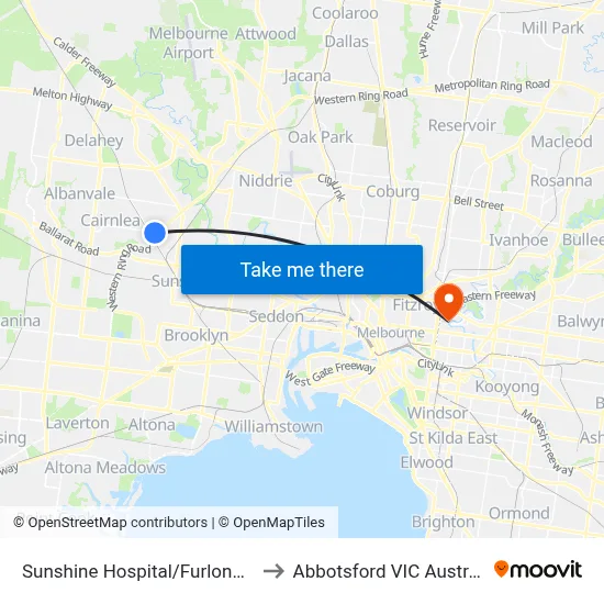 Sunshine Hospital/Furlong Rd to Abbotsford VIC Australia map