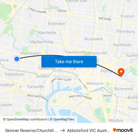 Skinner Reserve/Churchill Ave to Abbotsford VIC Australia map