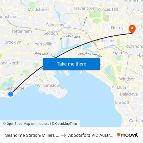 Seaholme Station/Millers Rd to Abbotsford VIC Australia map