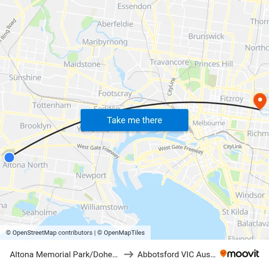 Altona Memorial Park/Dohertys Rd to Abbotsford VIC Australia map