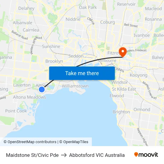 Maidstone St/Civic Pde to Abbotsford VIC Australia map