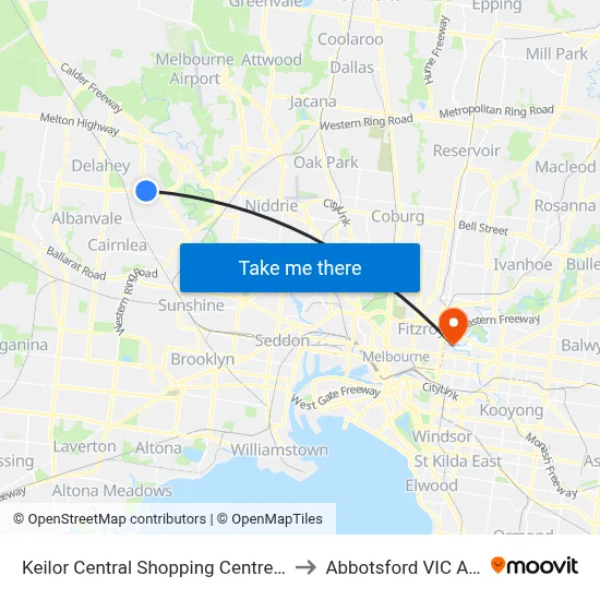 Keilor Central Shopping Centre/Taylors Rd to Abbotsford VIC Australia map