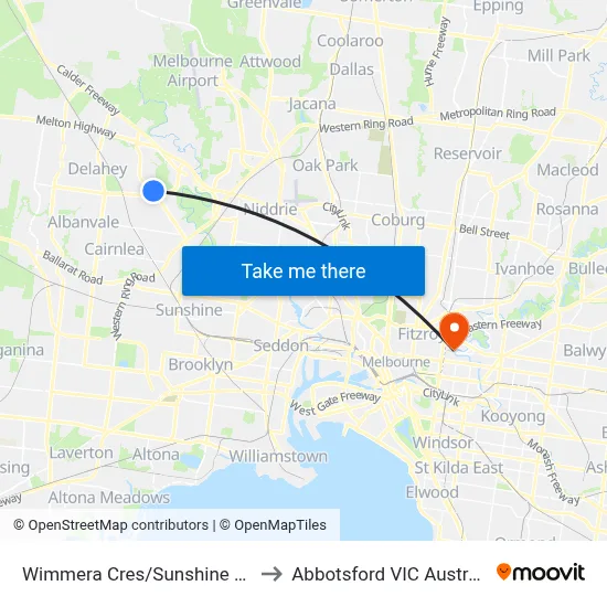 Wimmera Cres/Sunshine Ave to Abbotsford VIC Australia map
