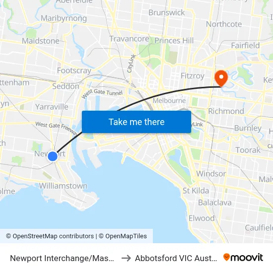 Newport Interchange/Mason St to Abbotsford VIC Australia map
