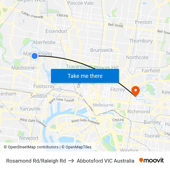 Rosamond Rd/Raleigh Rd to Abbotsford VIC Australia map