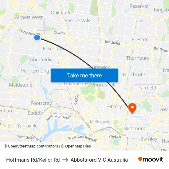 Hoffmans Rd/Keilor Rd to Abbotsford VIC Australia map