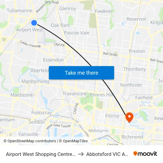Airport West Shopping Centre/Louis St to Abbotsford VIC Australia map