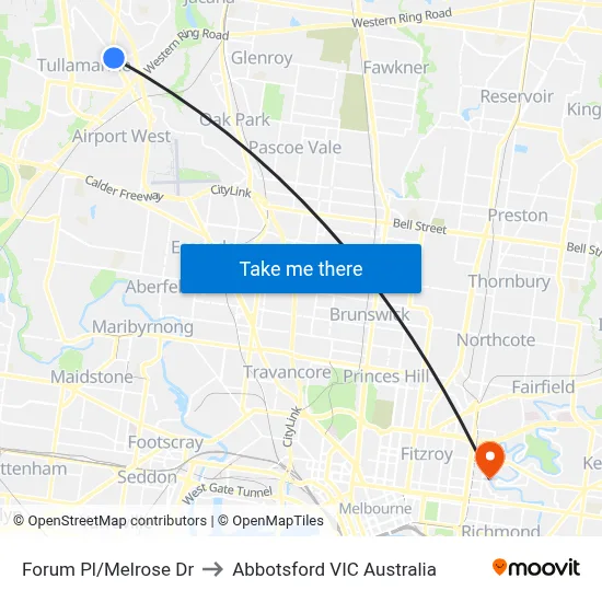 Forum Pl/Melrose Dr to Abbotsford VIC Australia map